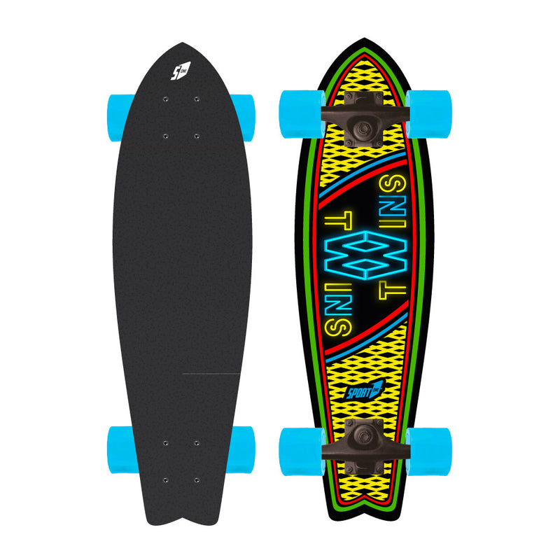 Skateboard con Tavola 70 cm in Legno Coda di Rondine Twins Giallo/Azzurro e Rosso/Giallo-2