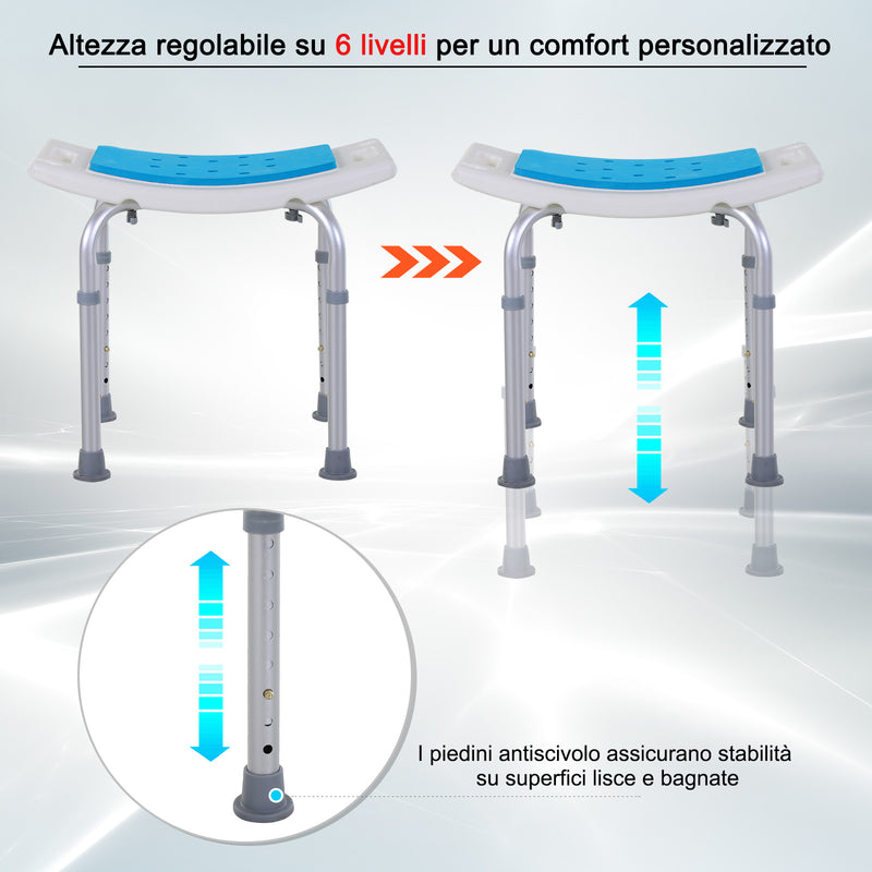 Sgabello da Doccia Regolabile in Altezza in Alluminio Bianco-4