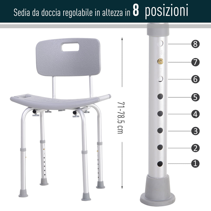 Sedia per Doccia Regolabile in Altezza in Alluminio e Plastica Argento e Grigio-4