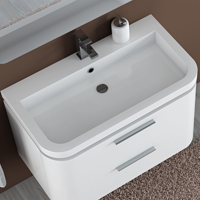 Lavabo da Bagno Semicircolare in Marmo Artificiale Bianco 90cm Fosterberg Hvid 1-1