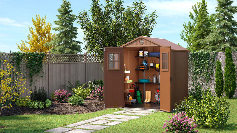 Casetta da Giardino Porta Attrezzi 190x183x221 cmin Evotech+ Keter Darwin 6x6 Marrone-8