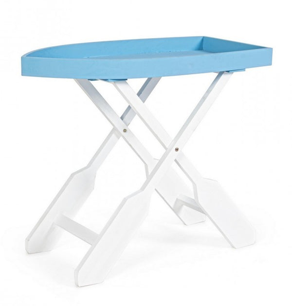 acquista Table de jardin pliante 60x30x56 cm en bois blanc et bleu clair