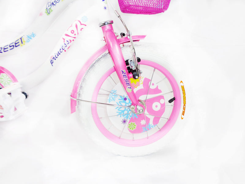 Bicicletta per Bambina 12" 2 Freni con Cestino e Borse Laterali Bianca e Rosa-5