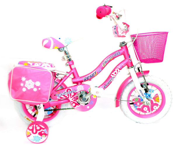 Vélo fille 12" 2 freins avec panier et sacoches latérales roses sconto