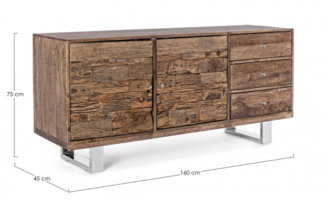 Credenza 2 Ante 3 Cassetti 160x45x75 cm in Legno Marrone-2