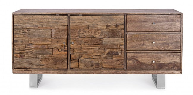 Credenza 2 Ante 3 Cassetti 160x45x75 cm in Legno Marrone-3