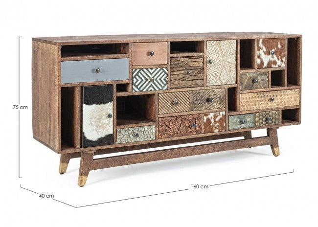 Credenza 2 Ante 11 Cassetti 160x40x75 cm in Legno Multicolore-2