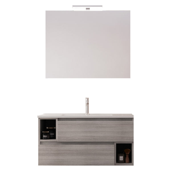 Meuble de Salle de Bain Suspendu 90 cm Bonussi Cassiopea Gris Eucalyptus Lavabo et Miroir prezzo