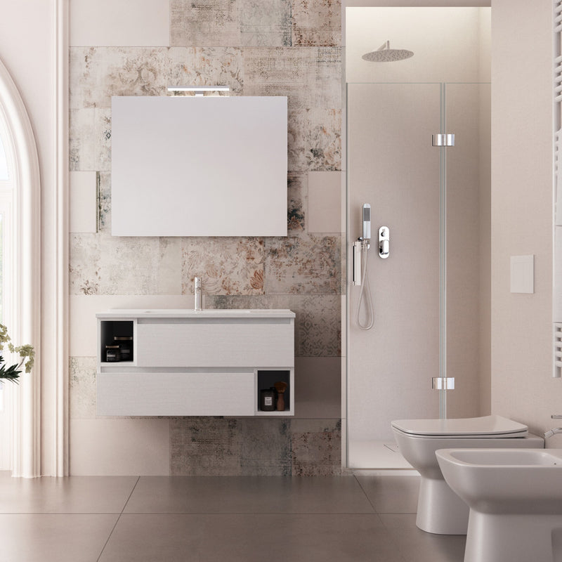 Mobile Bagno Sospeso 90 cm Lavabo e Specchio Bonussi Cassiopea Larice Bianco-4