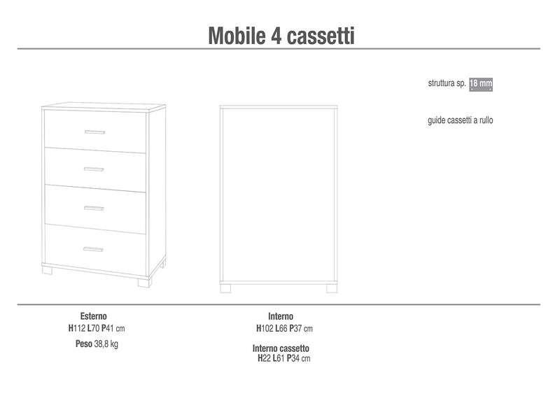 Cassettiera 4 Cassetti 70x112x41 cm Ossido Nero/Noce Stelvio-3