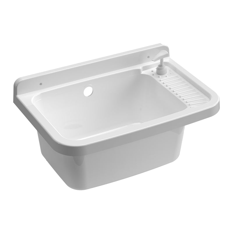 Lavatoio 50x35x24 cm Pilozzo a Parete con Dispenser in Resina Bianco    -1