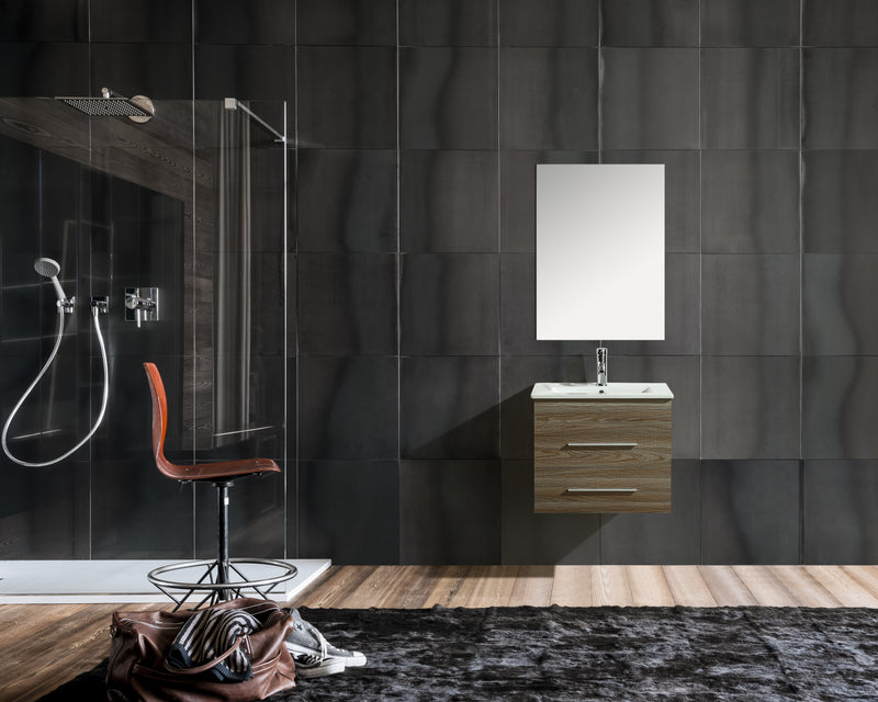 Mobile Bagno Sospeso 60 cm in MDF con Specchio Vorich Kristal Rovere-4