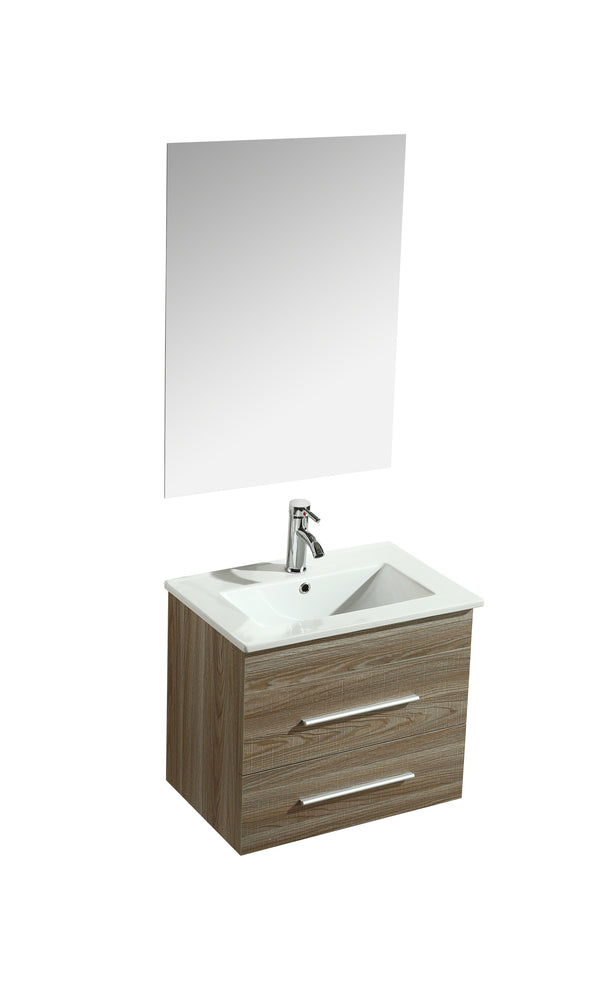 Meuble de Salle de Bain Suspendu 60 cm en MDF avec Miroir en Chêne Vorich Kristal online