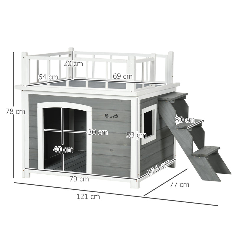 Cuccia da Eterno per Cani 121x77x78 cm con Terrazza Scaletta e Finestra Grigio chiaro-3