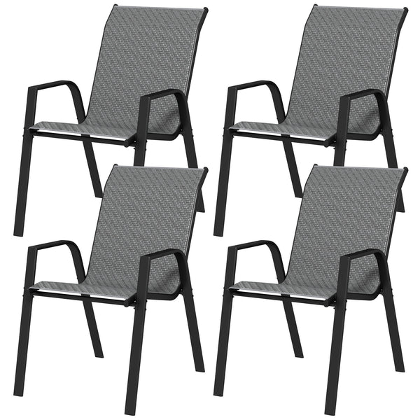 Set 4 Sedie da Giardino Impilabili con Braccioli 52x70x85 cm in Rattan PE e Acciaio Grigio acquista