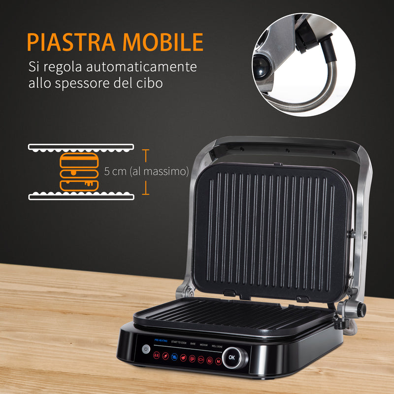 Bistecchiera Piastra Elettrica 2100W 8 Programmi di Cottura Nera-4