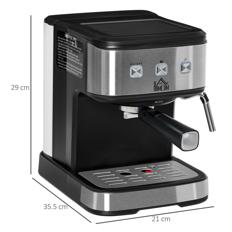 Macchina da Caffè e Cappuccino 850W 15 Bar 35.5x21x29 cm Nero e Argento-3