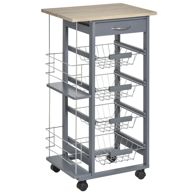 Carrello da Cucina 47x37x83 cm 1 Cassetto 4 Cestelli Ripiani Portaspezie Grigio-1