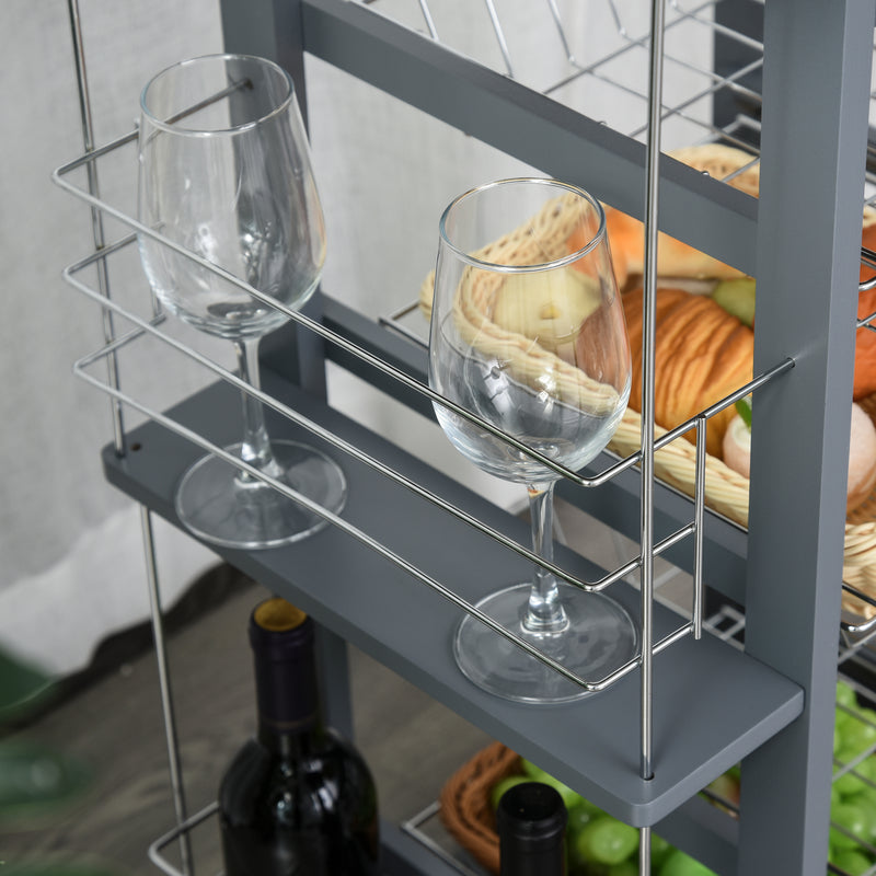 Carrello da Cucina 47x37x83 cm 1 Cassetto 4 Cestelli Ripiani Portaspezie Grigio-8