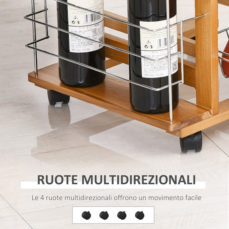 Carrello da Cucina 1 Cassetto 4 Cestelli 47x37x83 cm in Legno Marrone-5