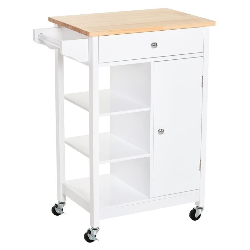 Carrello da Cucina 3 Ripiani Cassetto e 1 Anta in Legno 66x39,5x86,5 cm  Bianco-1