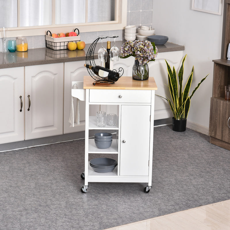 Carrello da Cucina 3 Ripiani Cassetto e 1 Anta in Legno 66x39,5x86,5 cm  Bianco-2