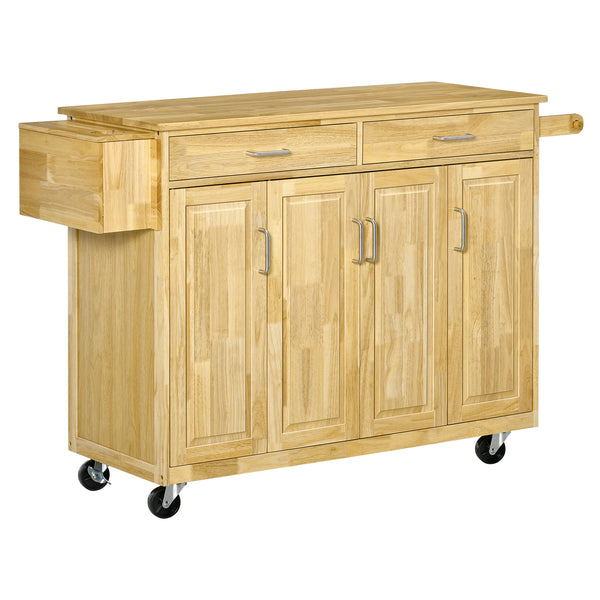 acquista Desserte de Cuisine 2 Tiroirs 4 Portes 136x47x91,5 cm avec Roulettes en Bois Naturel