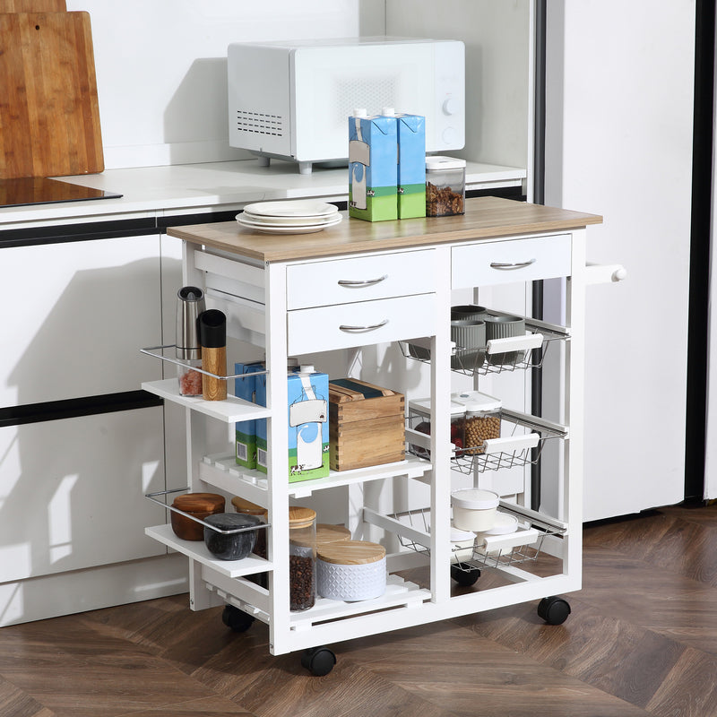 Carrello da Cucina 92x37x82 cm in Legno MDF  Bianco-2