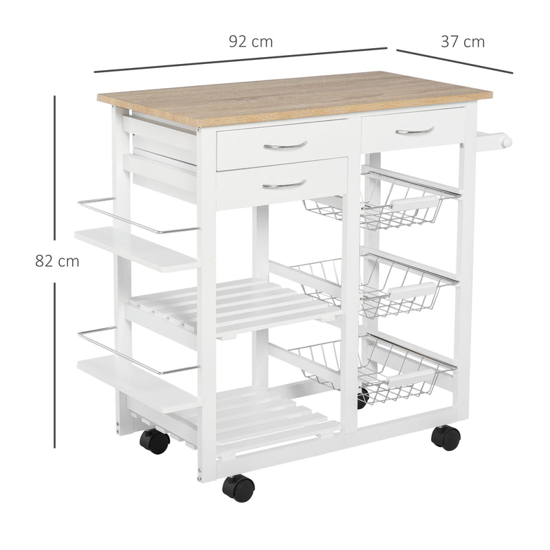 Carrello da Cucina 92x37x82 cm in Legno MDF  Bianco-3