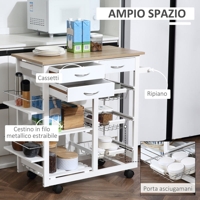 Carrello da Cucina 92x37x82 cm in Legno MDF  Bianco-4