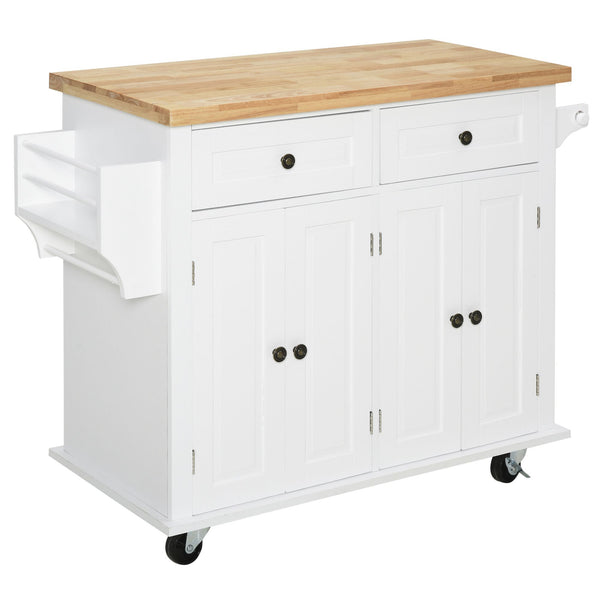 Desserte de cuisine avec tiroirs et porte-épices 111x44,5x82,5 cm en bois blanc sconto