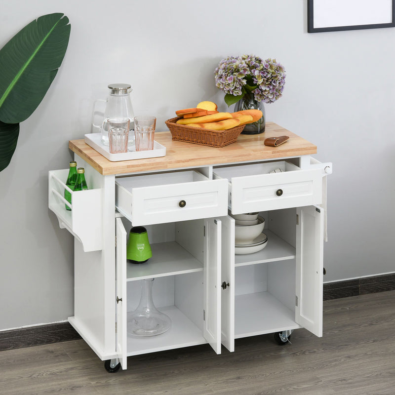 Carrello da Cucina Portavivande con Cassetti e Portaspezie 111x44,5x82,5 cm in Legno Bianco-2