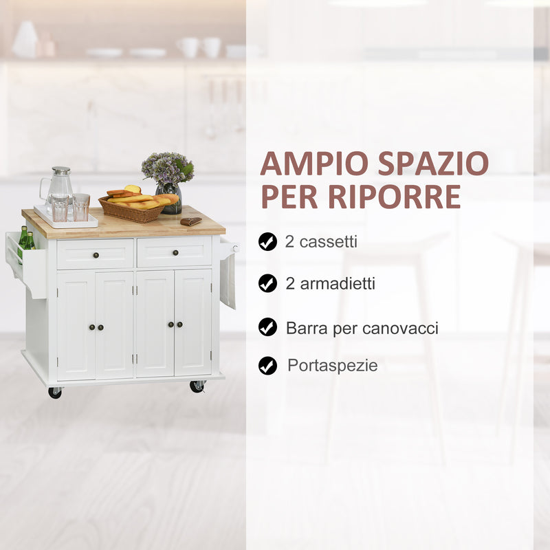 Carrello da Cucina Portavivande con Cassetti e Portaspezie 111x44,5x82,5 cm in Legno Bianco-4