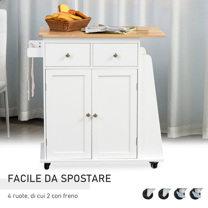 Carrello da Cucina Portaspezie a 3 Livelli e 4 Ruote 89x45x89 cm in MDF e Truciolato Bianco-7