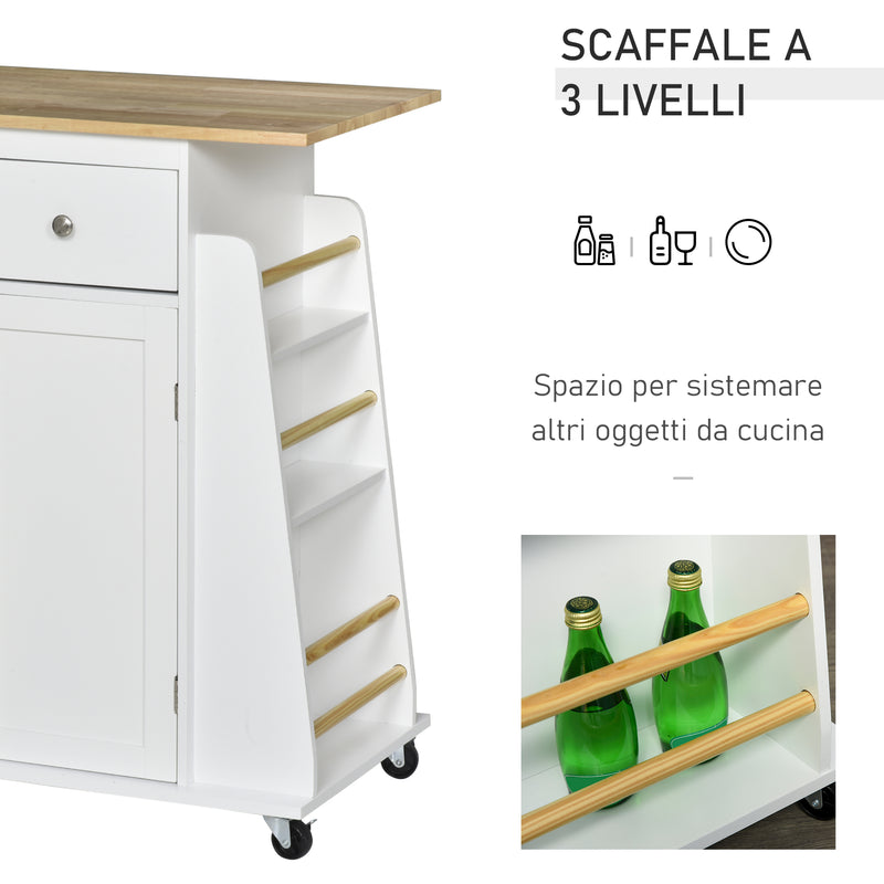 Carrello da Cucina Portaspezie a 3 Livelli e 4 Ruote 89x45x89 cm in MDF e Truciolato Bianco-8