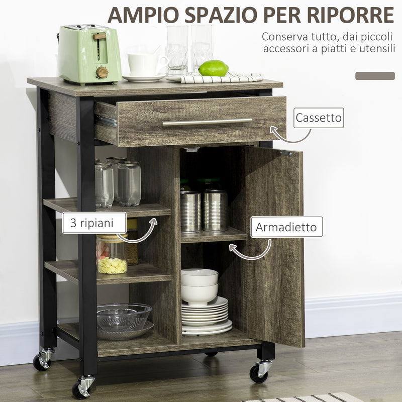 Carrello da Cucina 60x50x84,5 cm in Legno Truciolato Marrone-4