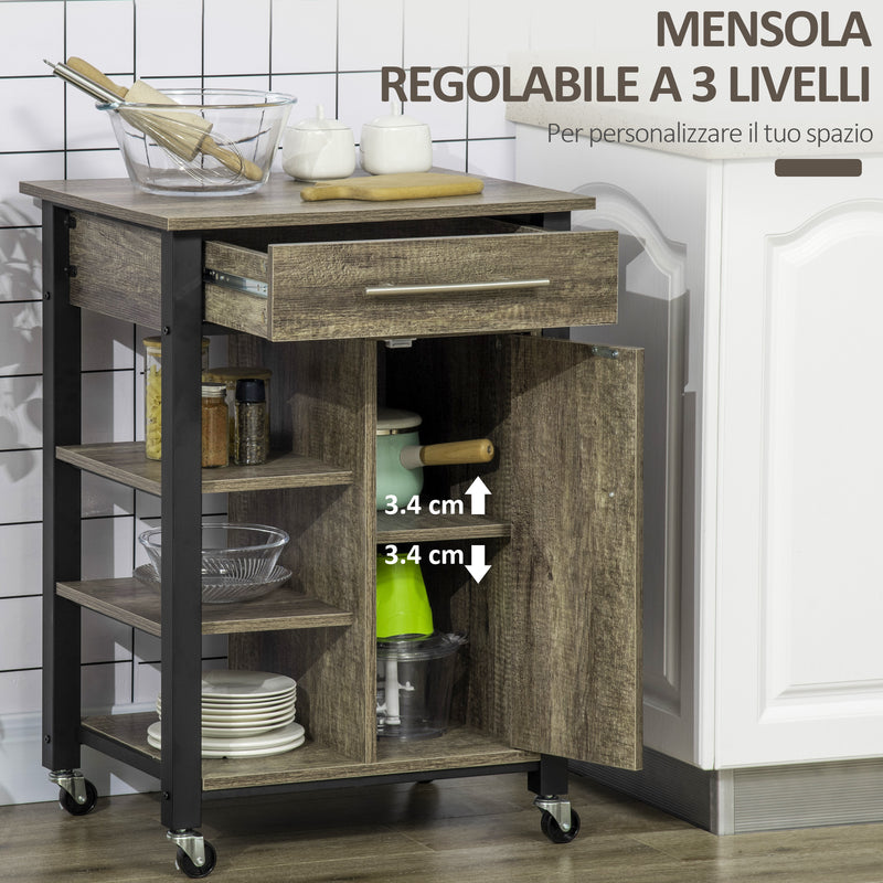 Carrello da Cucina 60x50x84,5 cm in Legno Truciolato Marrone-6