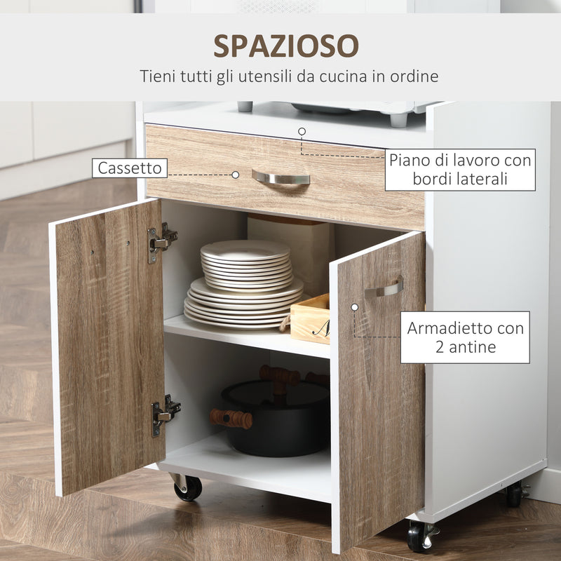 Carrello da Cucina 60x40x77 cm in Legno Bianco e Rovere-4