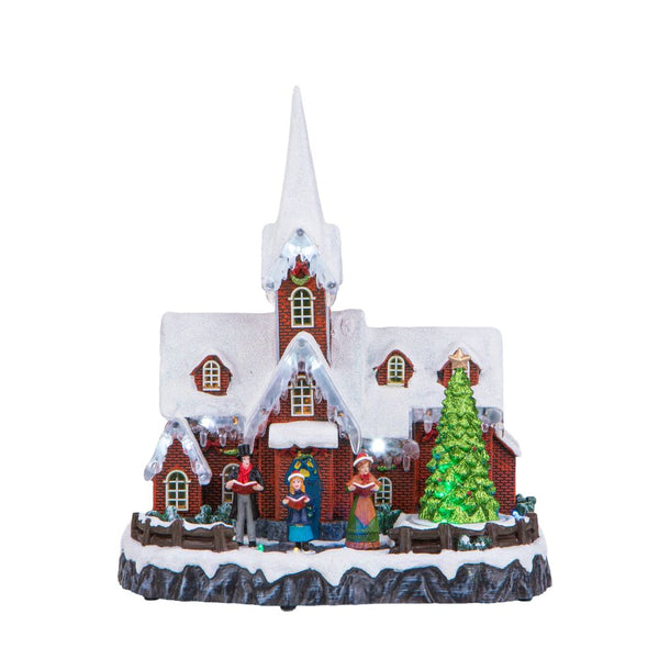 sconto Village de Noël Lumières d'église Musique et mouvement 31,5 cm en résine