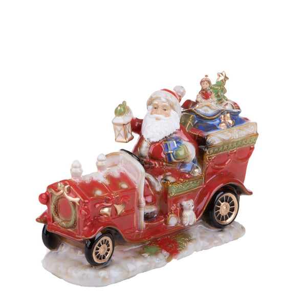 sconto Figurine en porcelaine Père Noël avec voiture et cadeaux 34 cm