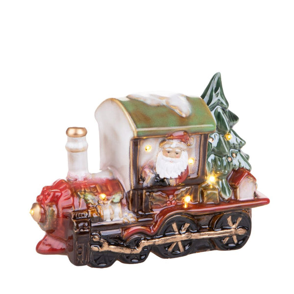 Père Noël en porcelaine avec locomotive avec figurine LED 23 cm sconto