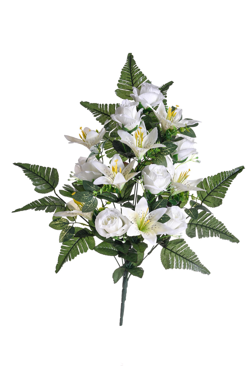 Bouquet Artificiale Frontale Composto da 14 Rose Artificiali e Lilium Altezza 55 cm -1