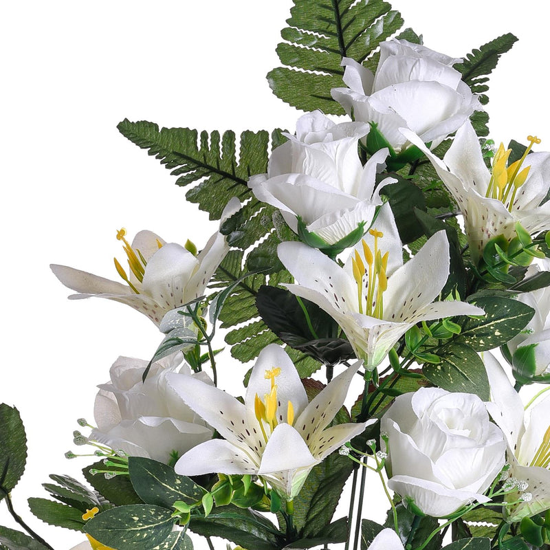 Bouquet Artificiale Frontale Composto da 14 Rose Artificiali e Lilium Altezza 55 cm -3