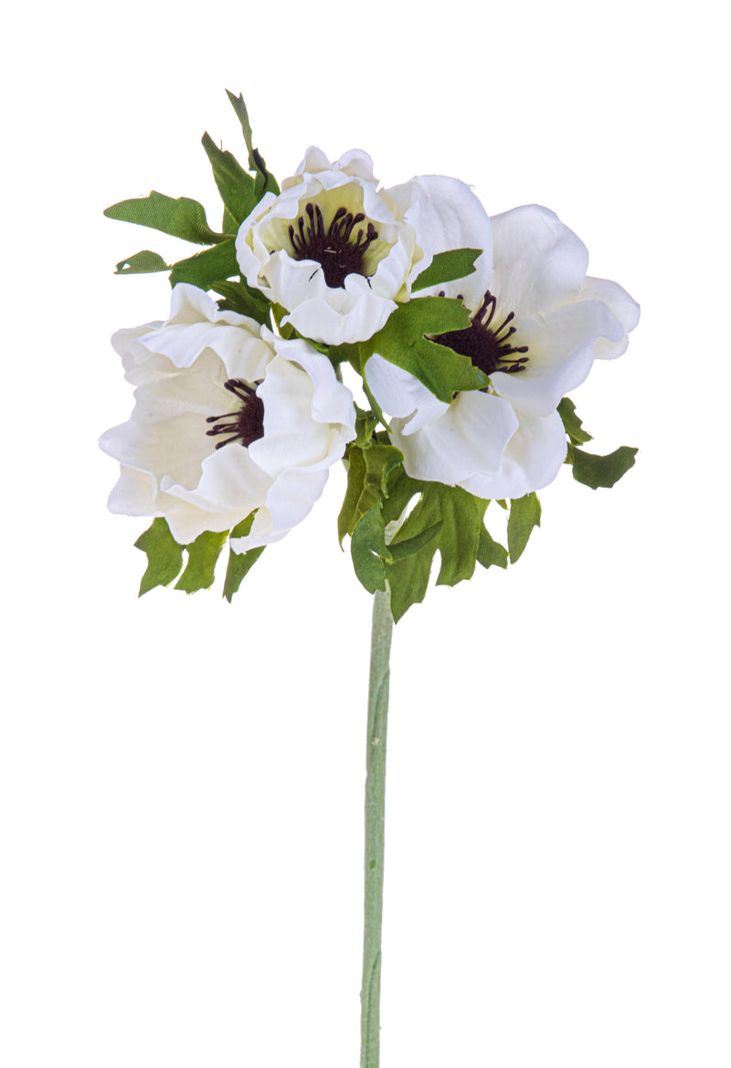 4 Fiori Artificiali di Anemone Composta da 3 Fiori Altezza 46 cm Bianco-1