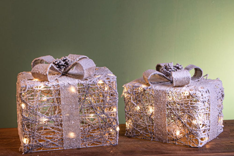 Set 2 Pacchi Regalo Decorativi con Led 32 cm in Rattan-3