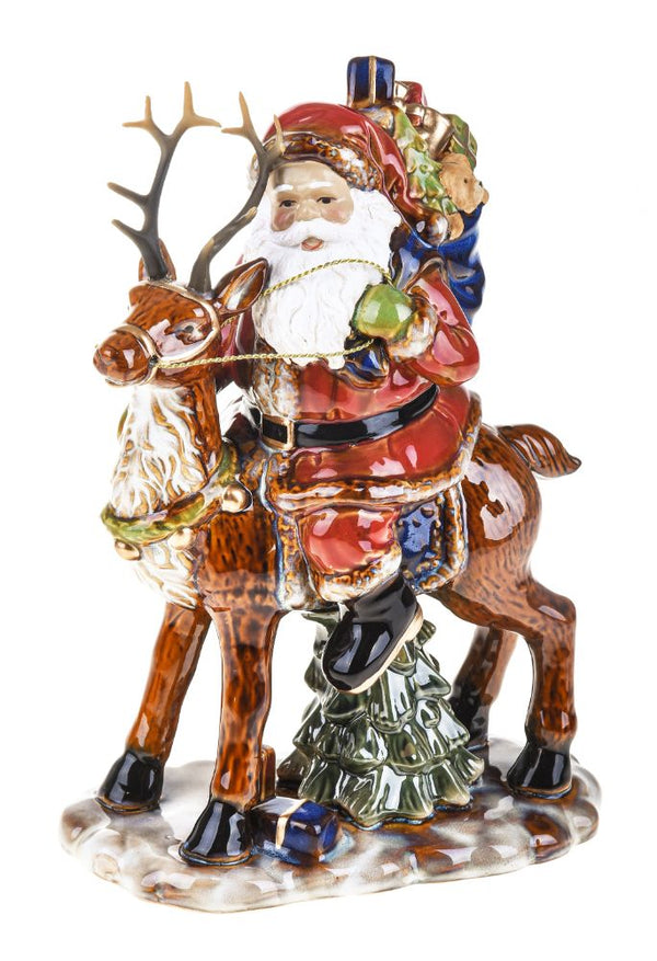 Figurine Père Noël avec Renne 22,5 cm en Porcelaine sconto