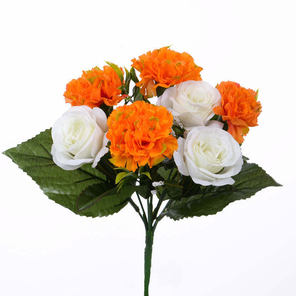 prezzo Set 6 Bouquets de Roses et Oeillets Artificiels Hauteur 32 cm Orange