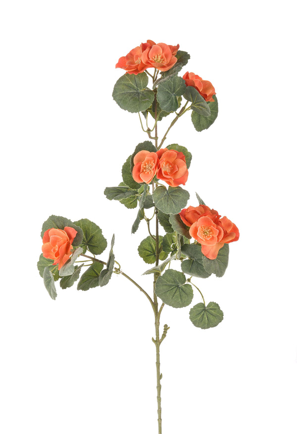 Set 4 Branches Artificielles de Bégonia avec Fleurs Hauteur 77 cm Orange sconto