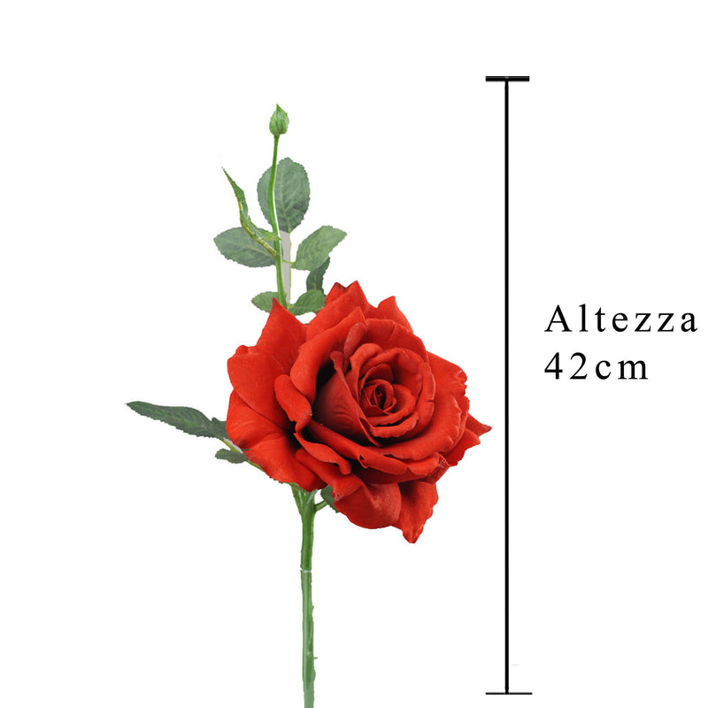 2 Rose Artificiali Regina Altezza 42 cm Rosso-2