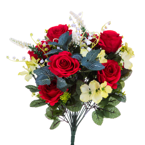 Set 2 Bouquet de Roses Artificielles avec Muguet Hauteur 43 cm Rouge sconto